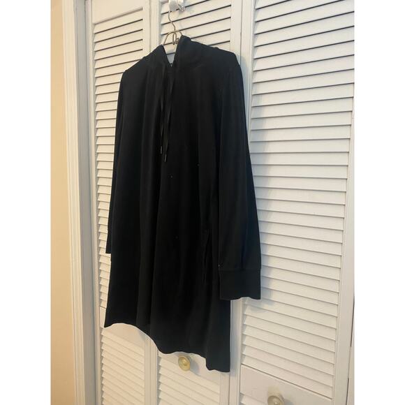 Eileen Fisher Black Hoodie Full Length Pockets Pull String Organic Cotton Large - Picture 1 of 10